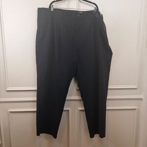 Harbor Bay Mens Black Pleated Cotton Dress Pants 54x32‎ Hidden Waist Relaxer NEW